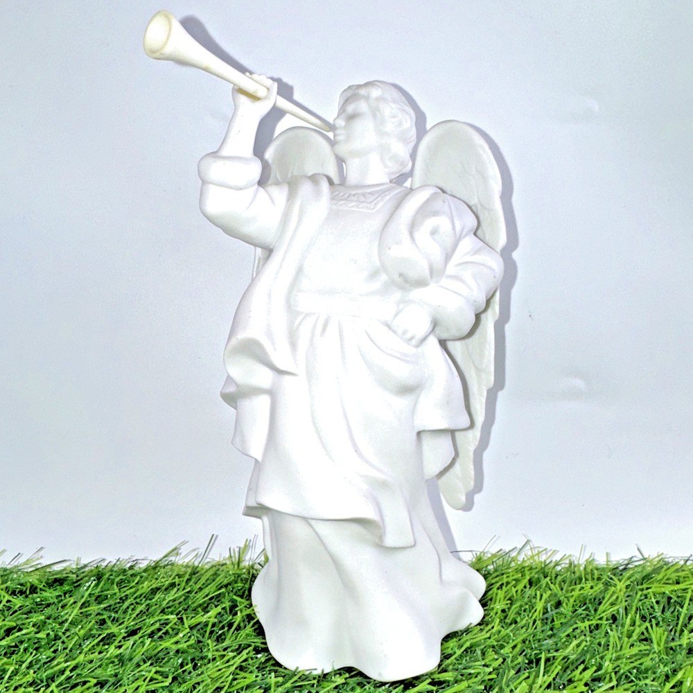 Avon Nativity Collectibles "Gabriel" Porcelain Angel Figurine Trumpet 1992 Flaws